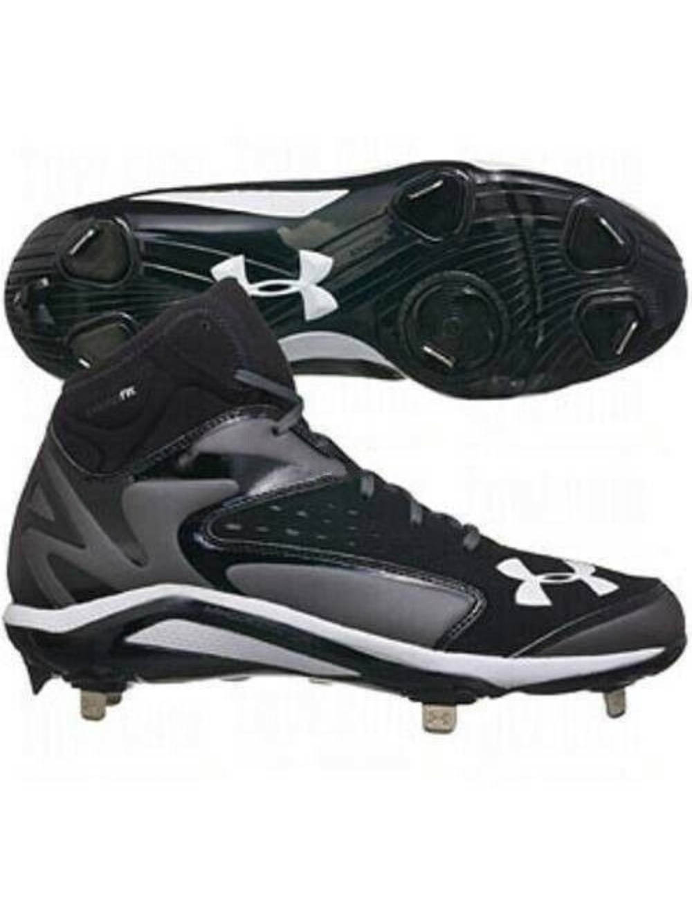 Mens Baseball Cleats Under Armour 13.5 Black Gray Yard Mid Metal Molded Shoes